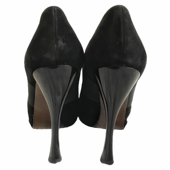 Stuart WEITZMAN BLACK SUEDE LARGE FRONT STRAP COVERED HEELS - 8 - Picture 3 of 9